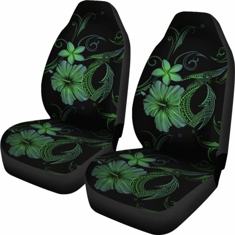 Hawaii Fish Hook Hibiscus Poly Green Car Seat Covers - 232125 - YourCarButBetter