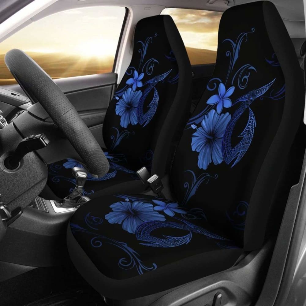 Hawaii Fish Hook Hibiscus Poly Turquoise Car Seat Covers - 232125 - YourCarButBetter