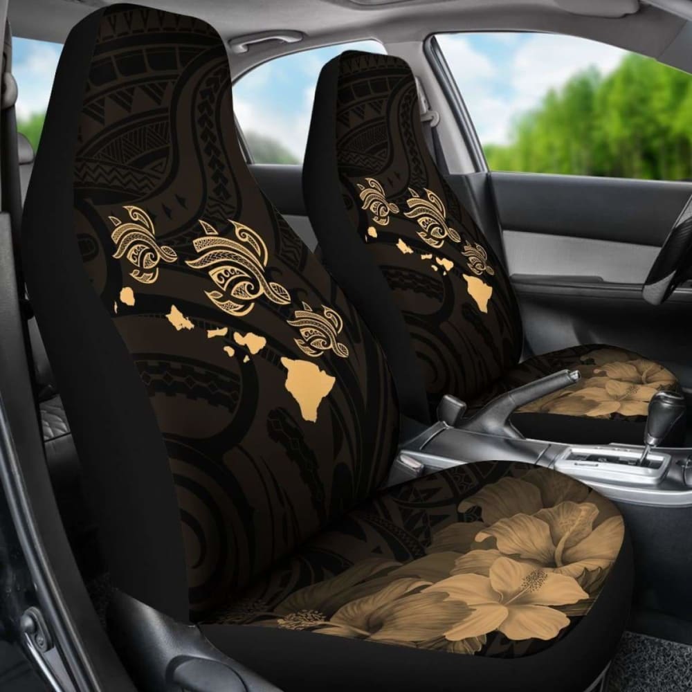 Hawaii Hibiscus Map Polynesian Ancient Blue Gold Car Set Covers - 232125 - YourCarButBetter