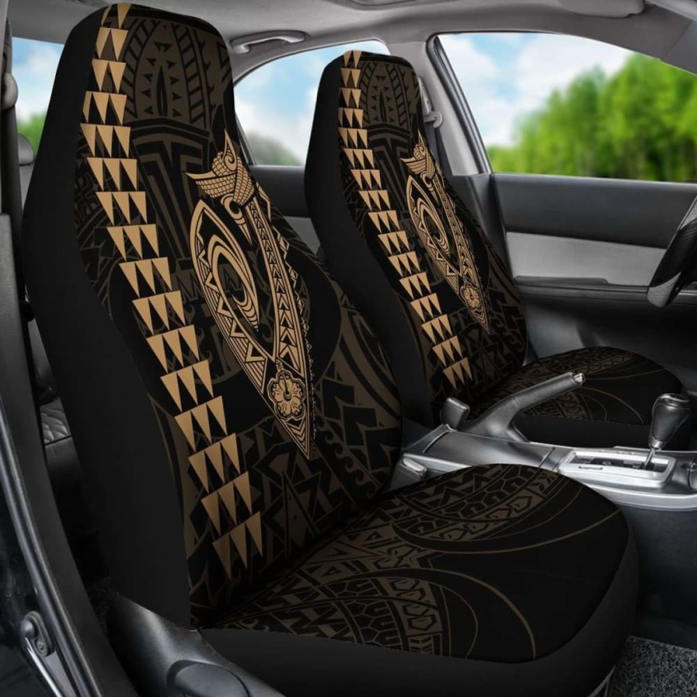 Hawaii Kakau Makau Fish Hook Polynesian Car Seat Covers - Gold 105905 - YourCarButBetter