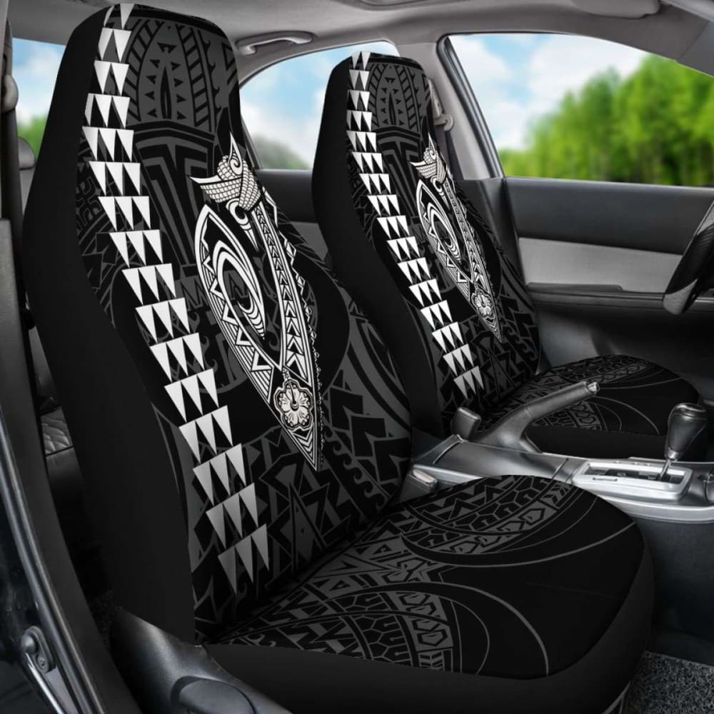 Hawaii Kakau Makau Fish Hook Polynesian Car Seat Covers - White 105905 - YourCarButBetter