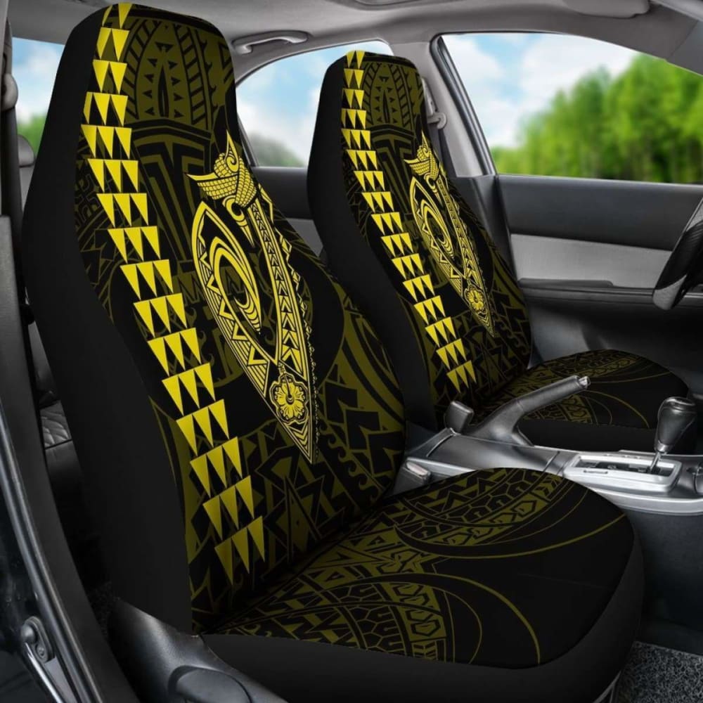 Hawaii Kakau Makau Fish Hook Polynesian Car Seat Covers - Yellow 105905 - YourCarButBetter