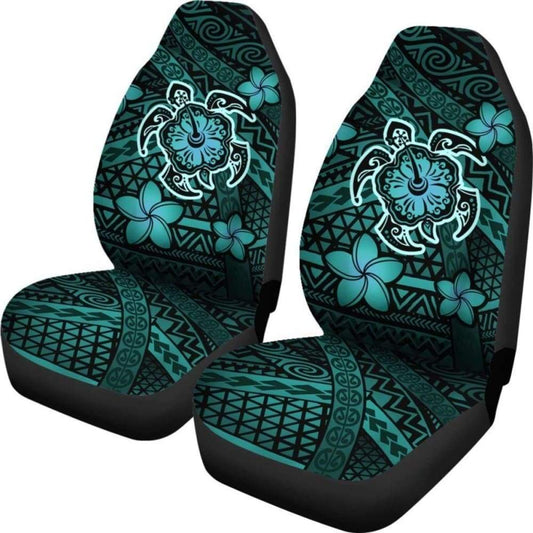 Hawaii Mix Polynesian Turtle Plumeria Car Seat Covers - Turquoise - 091114 - YourCarButBetter