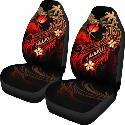 Hawaii Polynesian Car Seat Covers - Plumeria Flowers And Waves - 105905 - YourCarButBetter