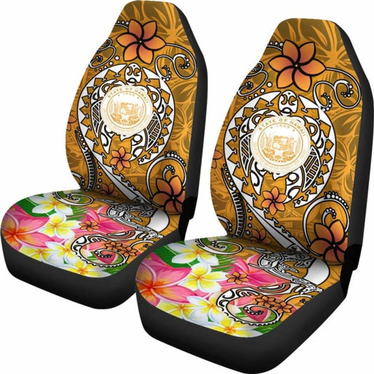 Hawaii Polynesian Car Seat Covers - Hawaii Seal With Turtle Plumeria (Gold) - 091114 - YourCarButBetter
