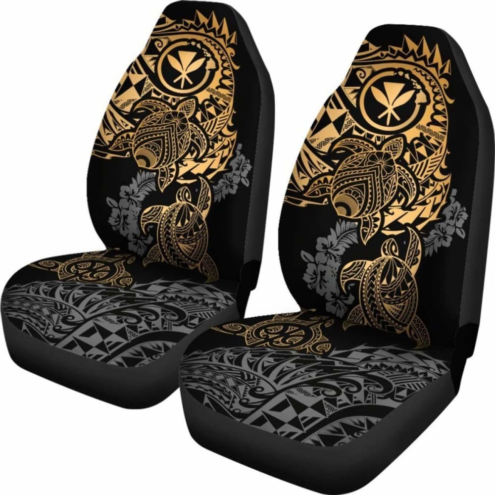 Hawaii Polynesian Seat Covers - Gold Kanaka Maoli Turtle Tattoo Gray Hibiscus Turtle Flowing - Amazing 091114 - YourCarButBetter