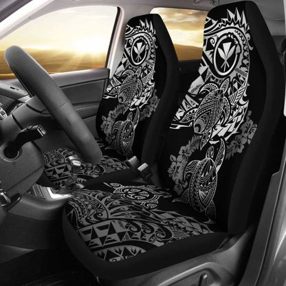 Hawaii Polynesian Seat Covers - Kanaka Maoli Turtle Tattoo Gray Hibiscus Turtle Flowing - Amazing 091114 - YourCarButBetter