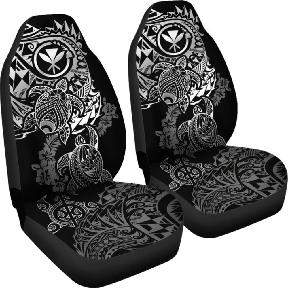 Hawaii Polynesian Seat Covers - Kanaka Maoli Turtle Tattoo Gray Hibiscus Turtle Flowing - Amazing 091114 - YourCarButBetter