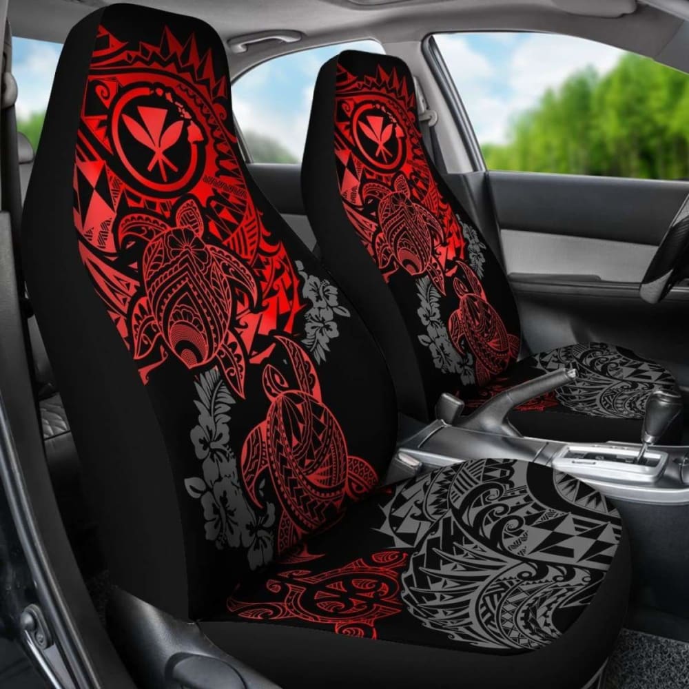 Hawaii Polynesian Seat Covers - Red Kanaka Maoli Turtle Tattoo Hibiscus Turtle Flowing - Amazing 091114 - YourCarButBetter