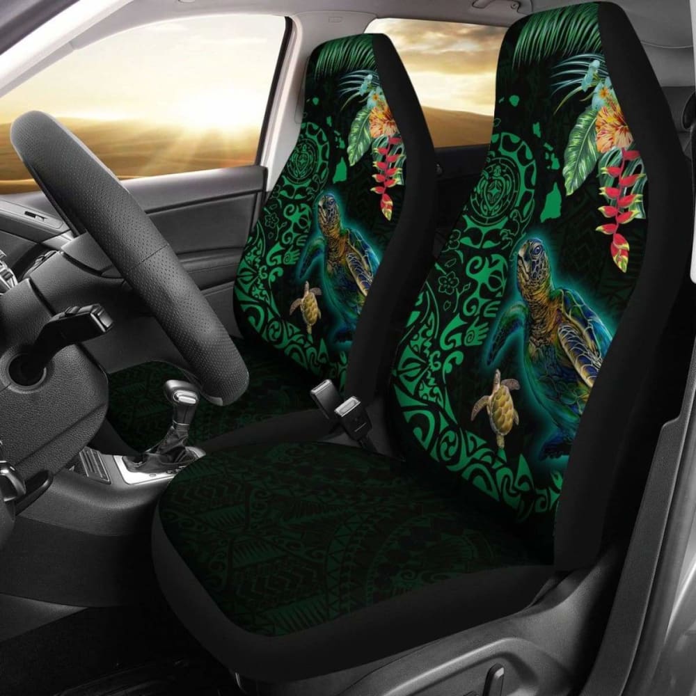 Hawaii Tiki Polynesian Car Seat Cover - Turtle Mix Hibiscus Green Awesome 091114 - YourCarButBetter