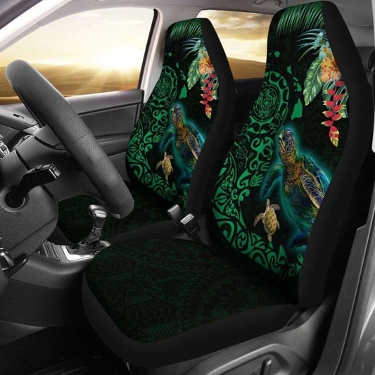 Hawaii Tiki Polynesian Car Seat Cover - Turtle Mix Hibiscus Green Awesome 091114 - YourCarButBetter