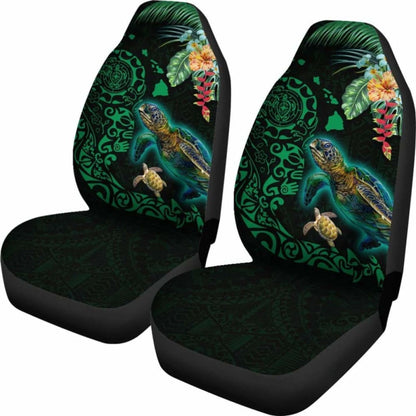 Hawaii Tiki Polynesian Car Seat Cover - Turtle Mix Hibiscus Green Awesome 091114 - YourCarButBetter