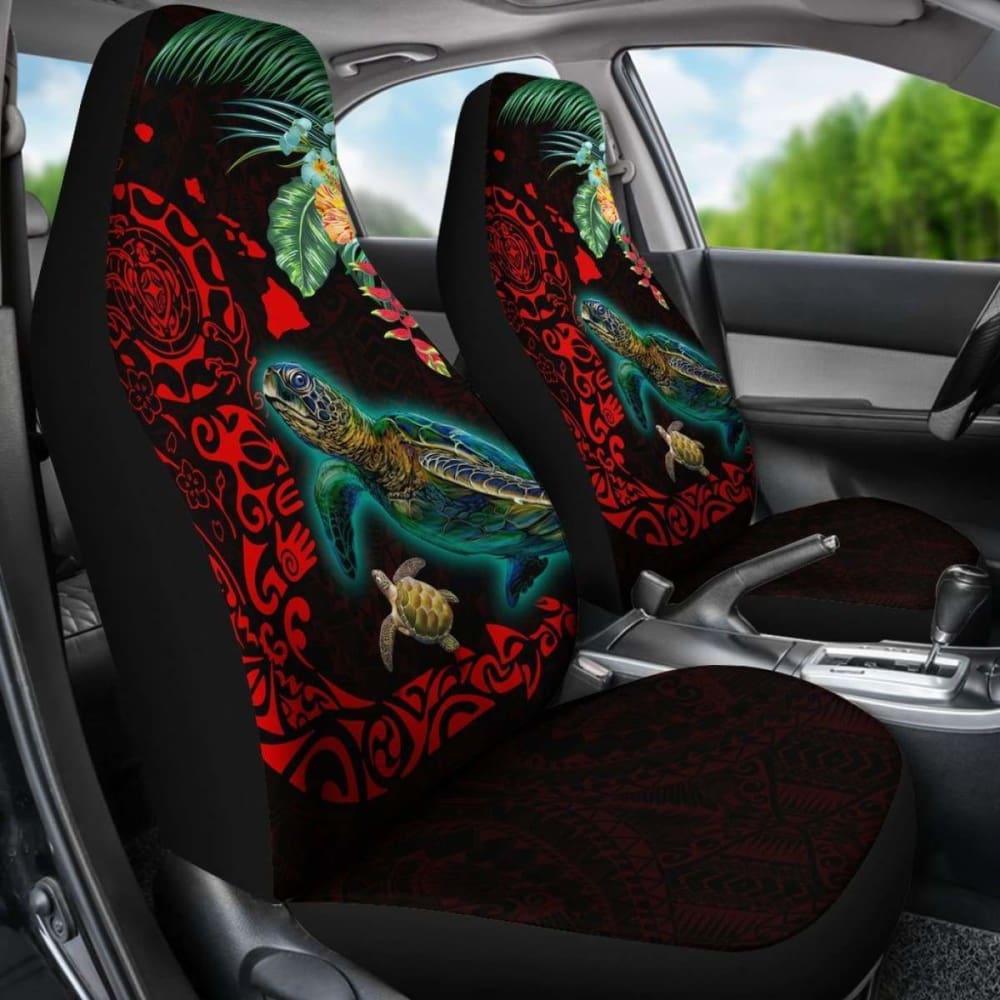 Hawaii Tiki Polynesian Car Seat Cover - Turtle Mix Hibiscus Red Awesome 091114 - YourCarButBetter