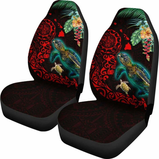 Hawaii Tiki Polynesian Car Seat Cover - Turtle Mix Hibiscus Red Awesome 091114 - YourCarButBetter