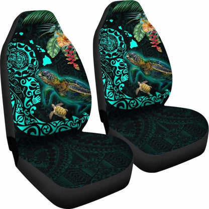 Hawaii Tiki Polynesian Car Seat Cover - Turtle Mix Hibiscus Turquoise Awesome 091114 - YourCarButBetter