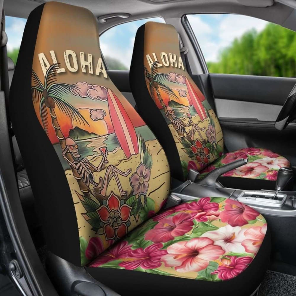 Hawaii Tropical Hibiscus Aloha Skull Car Seat Covers 8 232125 - YourCarButBetter