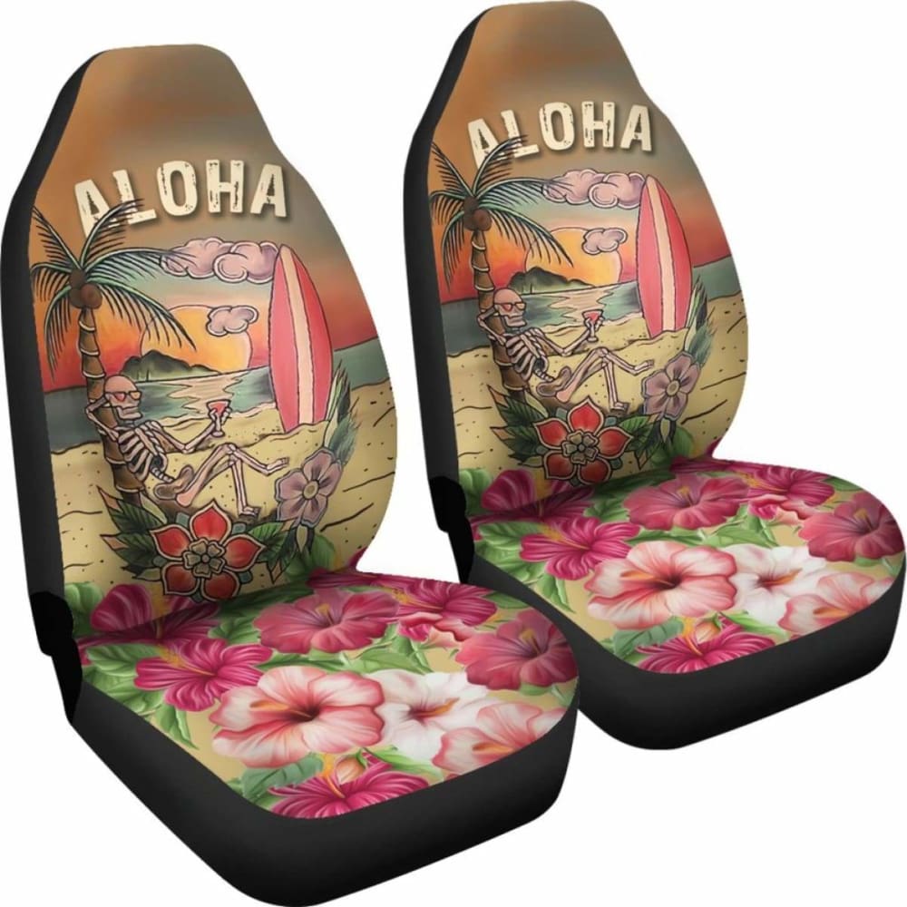 Hawaii Tropical Hibiscus Aloha Skull Car Seat Covers 8 232125 - YourCarButBetter