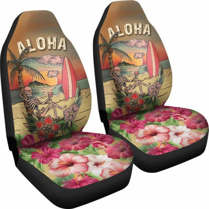 Hawaii Tropical Hibiscus Aloha Skull Car Seat Covers 8 232125 - YourCarButBetter