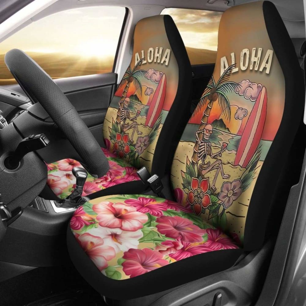 Hawaii Tropical Hibiscus Aloha Skull Car Seat Covers 8 232125 - YourCarButBetter