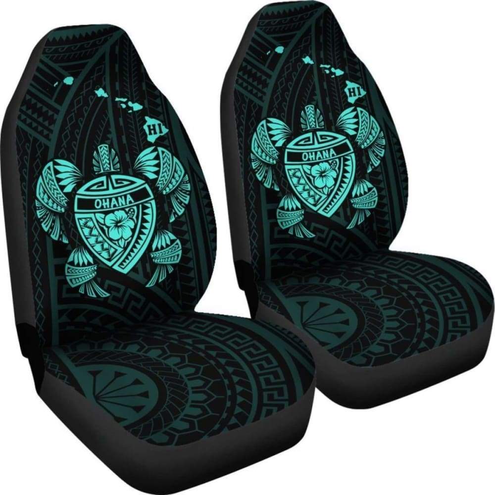 Hawaii Turtle Hibiscus Map Car Seat Covers - Turquoise - New - 091114 - YourCarButBetter