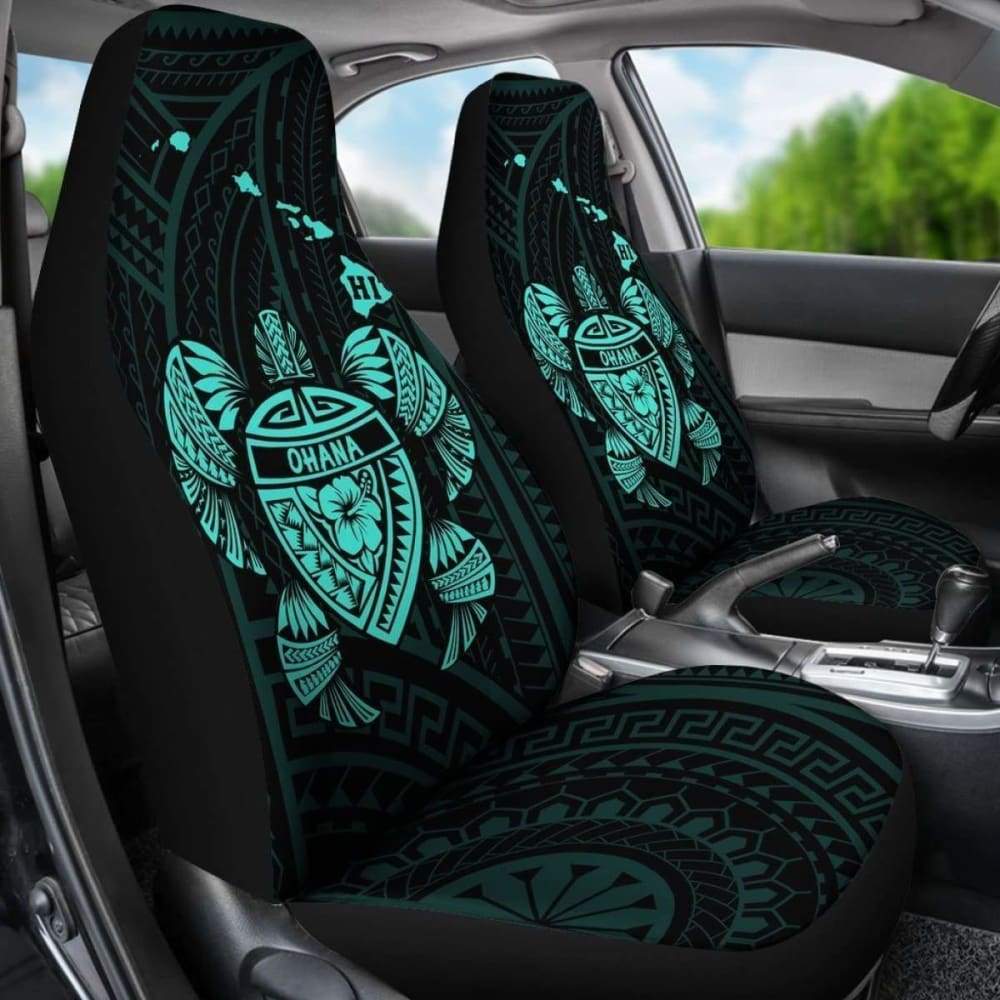 Hawaii Turtle Hibiscus Map Car Seat Covers - Turquoise - New - 091114 - YourCarButBetter