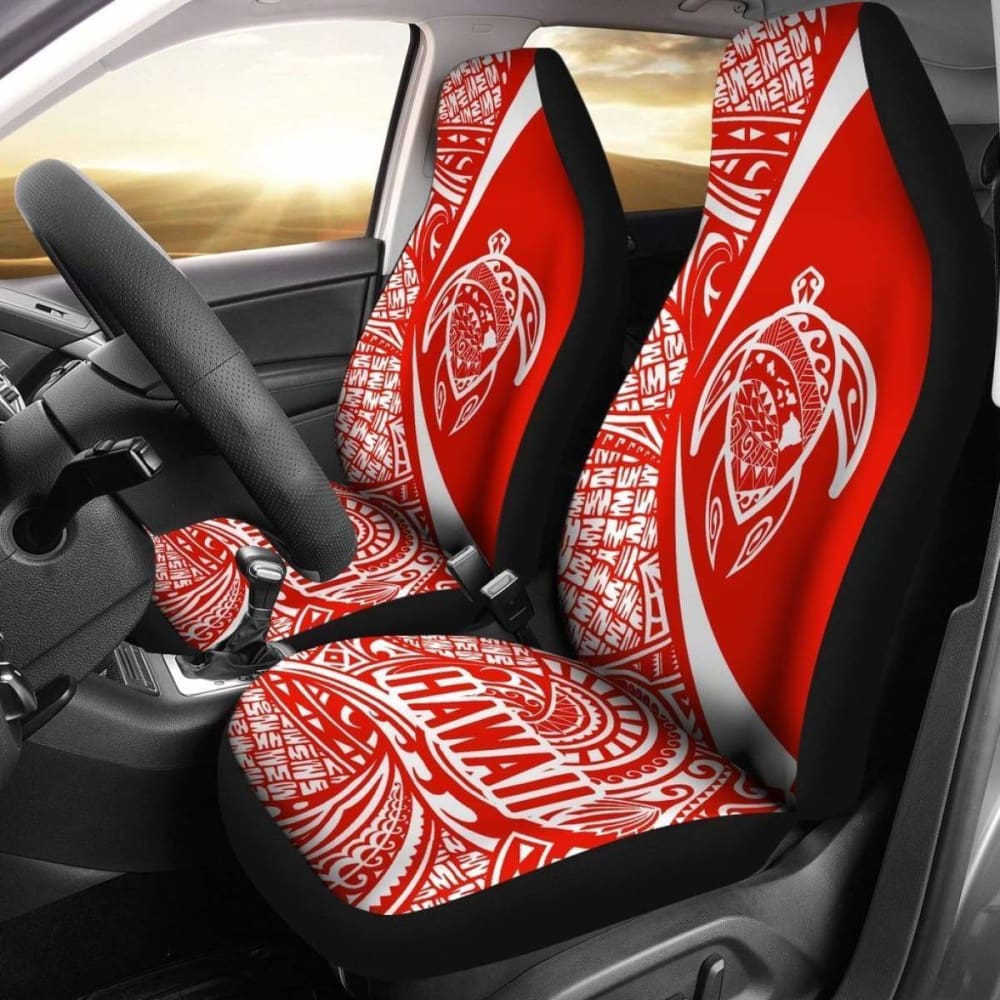 Hawaii Turtle Map Polynesian Car Seat Covers - White And Red - Best Look - New 091114 - YourCarButBetter