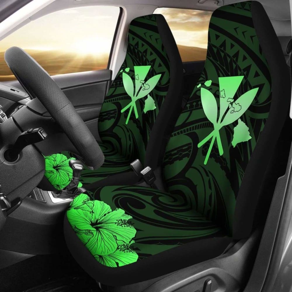 Hawaiian Kanaka Car Seat Covers Hibiscus Polynesian Love Green 232125 - YourCarButBetter