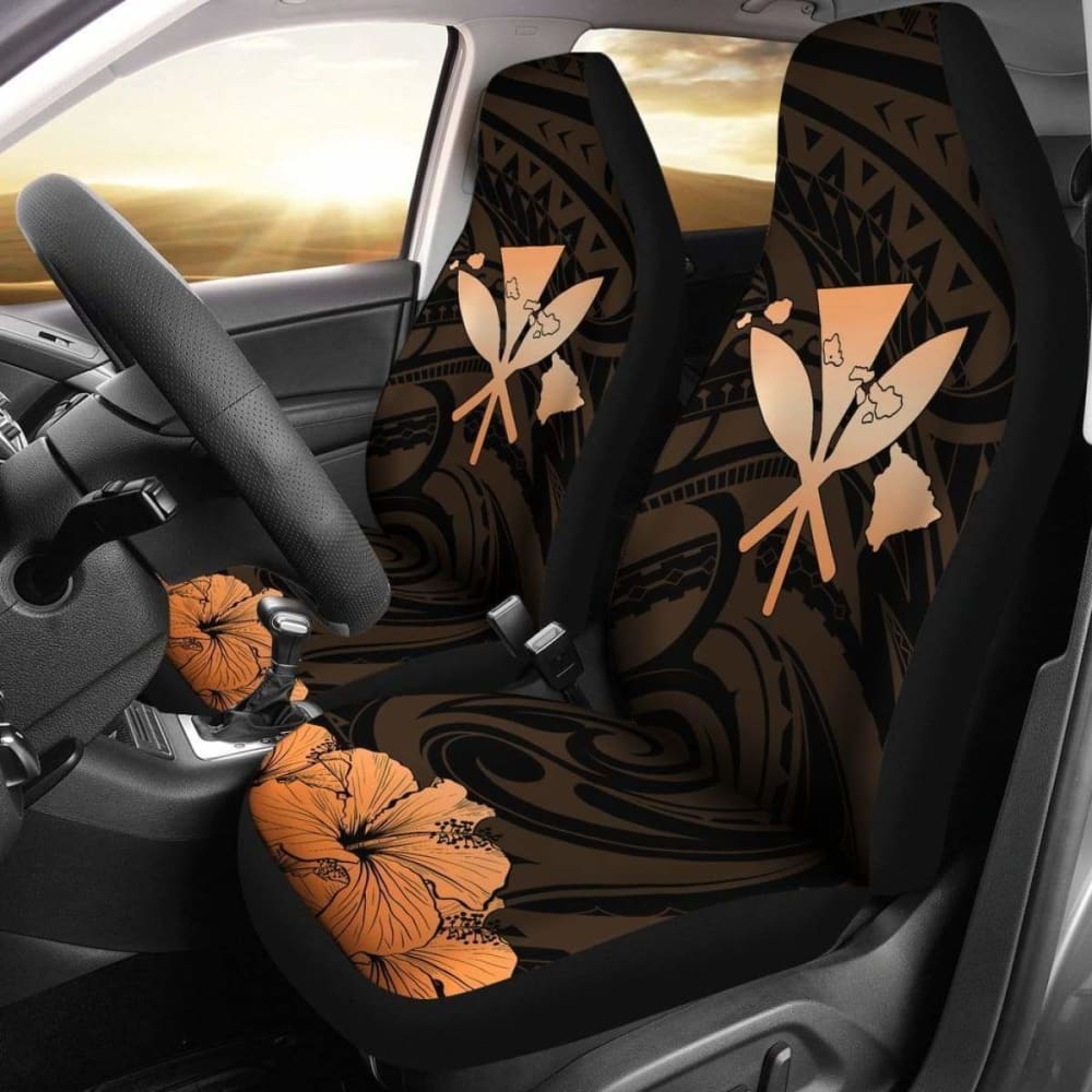 Hawaiian Kanaka Car Seat Covers Hibiscus Polynesian Love Orange 232125 - YourCarButBetter