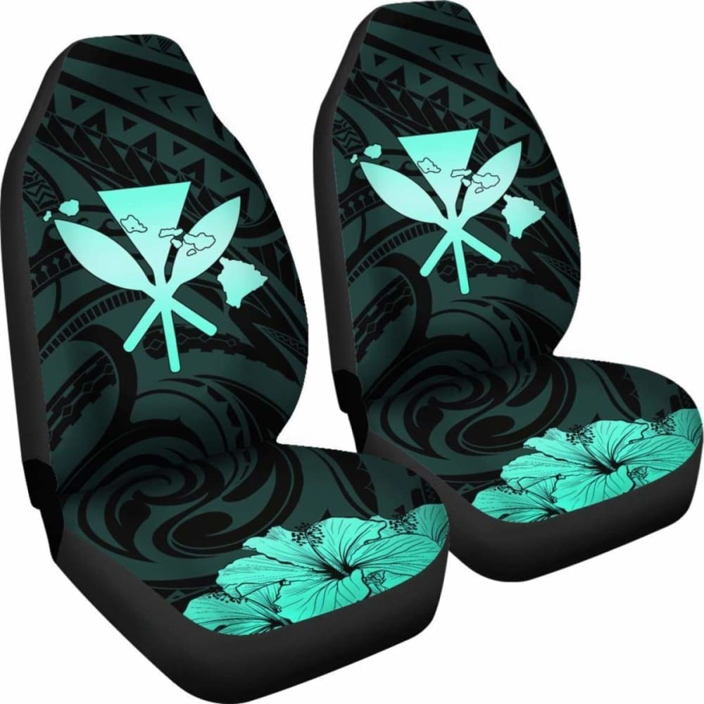 Hawaiian Kanaka Car Seat Covers Hibiscus Polynesian Love Turquoise 232125 - YourCarButBetter