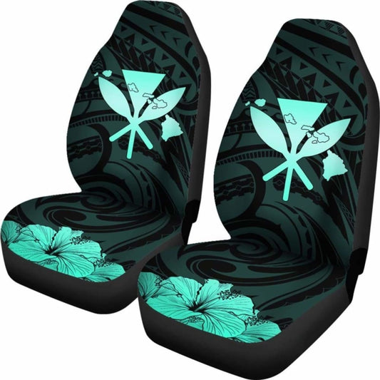 Hawaiian Kanaka Car Seat Covers Hibiscus Polynesian Love Turquoise 232125 - YourCarButBetter