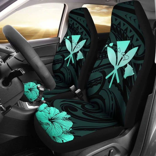 Hawaiian Kanaka Car Seat Covers Hibiscus Polynesian Love Turquoise 232125 - YourCarButBetter