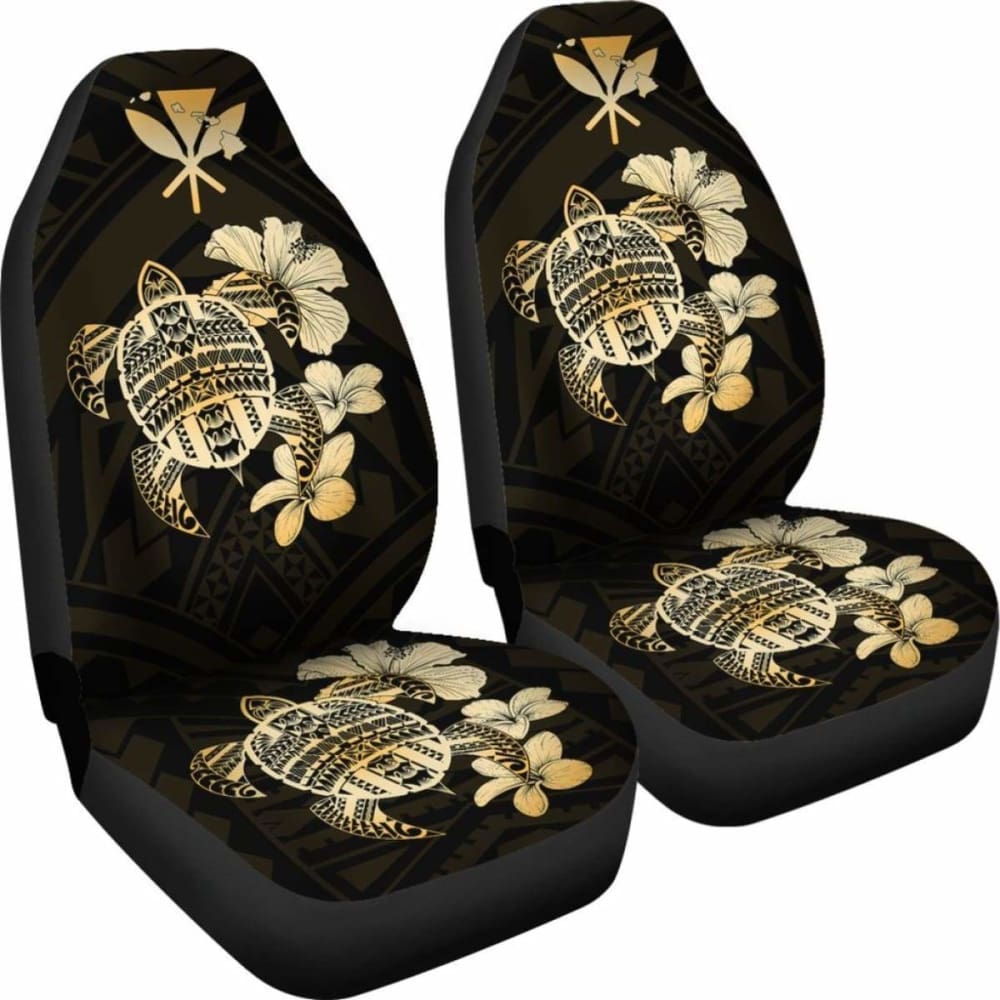 Hawaiian Kanaka Hibiscus Plumeria Mix Polynesian Turtle Car Seat Covers Gold New Awesome 091114 - YourCarButBetter