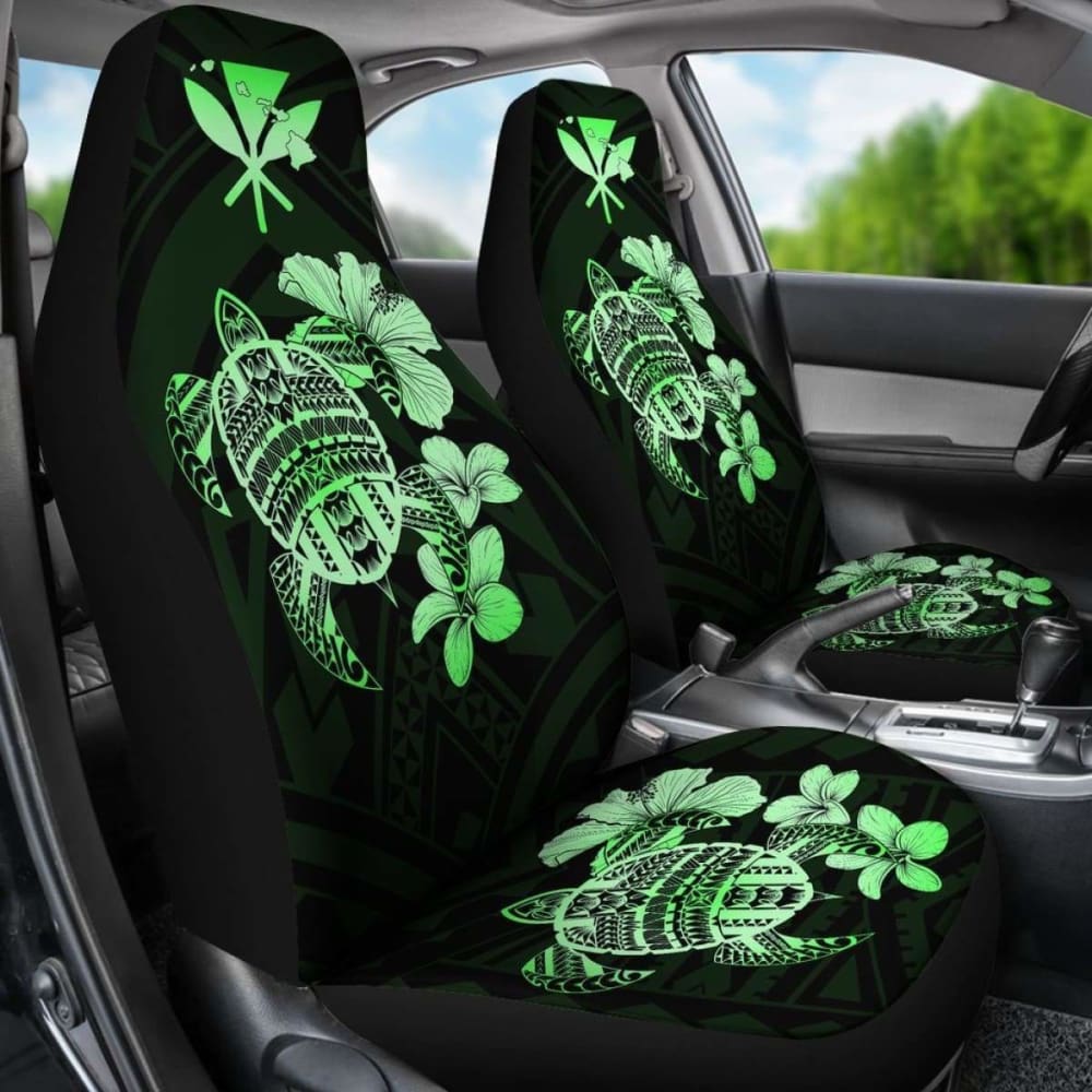 Hawaiian Kanaka Hibiscus Plumeria Mix Polynesian Turtle Car Seat Covers Green New Awesome 091114 - YourCarButBetter