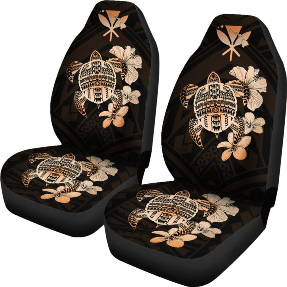 Hawaiian Kanaka Hibiscus Plumeria Mix Polynesian Turtle Car Seat Covers Orange New Awesome 091114 - YourCarButBetter