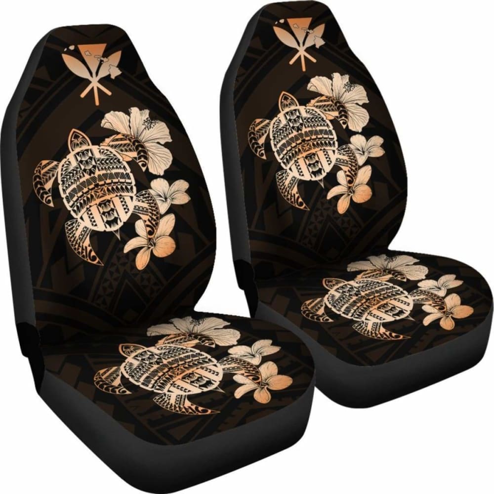 Hawaiian Kanaka Hibiscus Plumeria Mix Polynesian Turtle Car Seat Covers Orange New Awesome 091114 - YourCarButBetter
