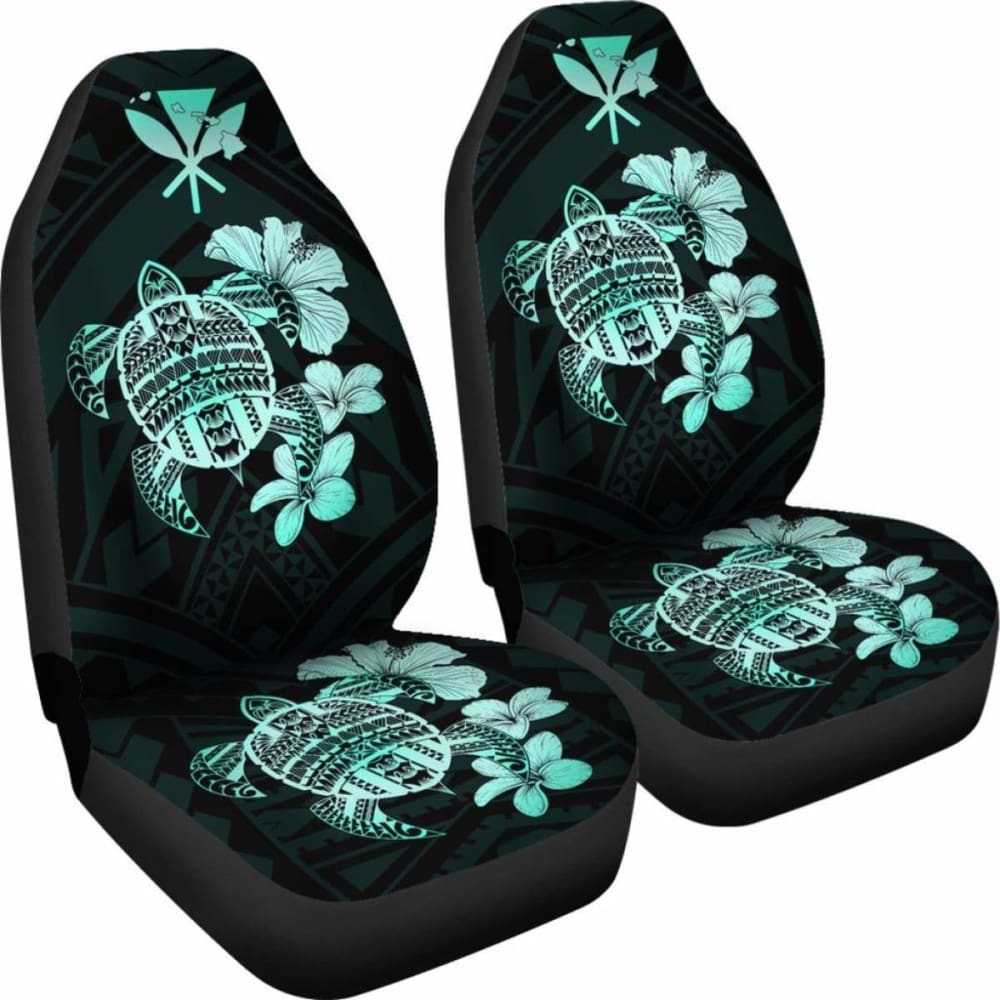 Hawaiian Kanaka Hibiscus Plumeria Mix Polynesian Turtle Car Seat Covers Turquoise New Awesome 091114 - YourCarButBetter