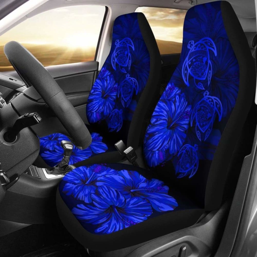 Hawaiian Map Turtle Hibiscus Blue Vintage Polynesian Car Seat Covers - New 091114 - YourCarButBetter