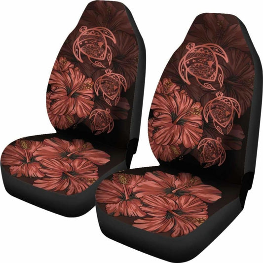 Hawaiian Map Turtle Hibiscus Red Vintage Polynesian Car Seat Covers - New 091114 - YourCarButBetter