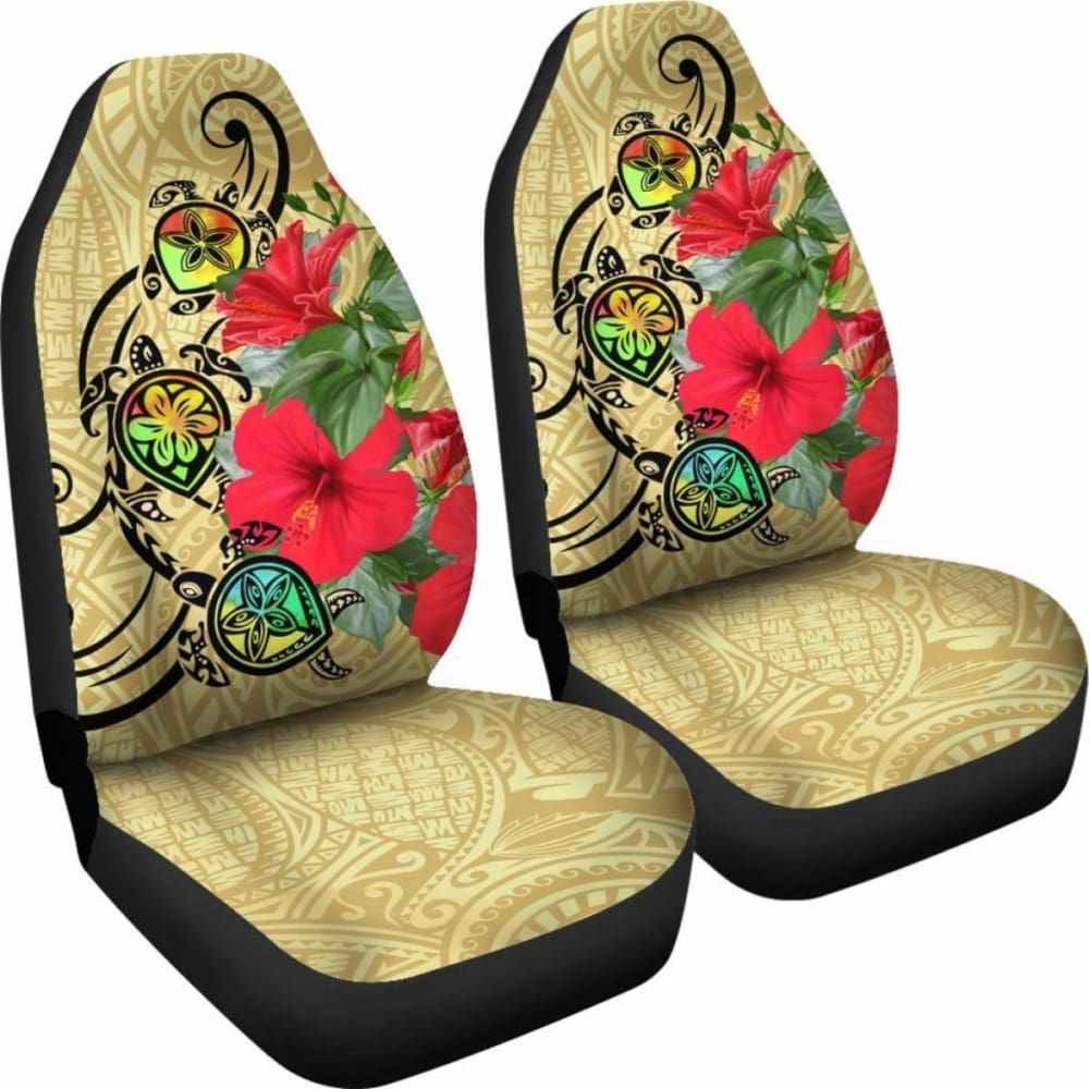 Hawaiian Marble Turtles Hibiscus Car Seat Covers (Set Of 2) - Ah 110424 - YourCarButBetter