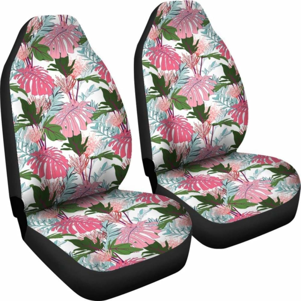 Hawaiian Monstera And Green Tropical Leaves White Car Seat Cover - 174914 - YourCarButBetter