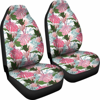 Hawaiian Monstera And Green Tropical Leaves White Car Seat Cover - 174914 - YourCarButBetter