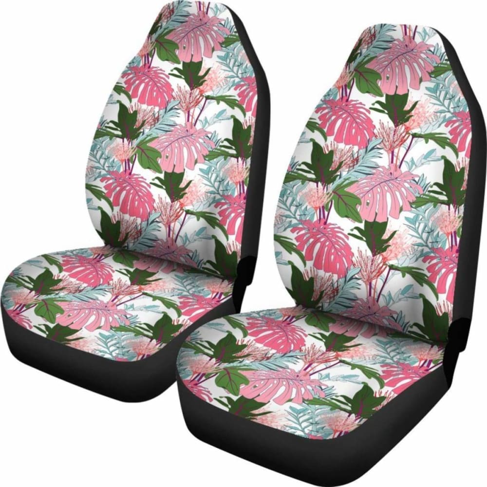 Hawaiian Monstera And Green Tropical Leaves White Car Seat Cover - 174914 - YourCarButBetter
