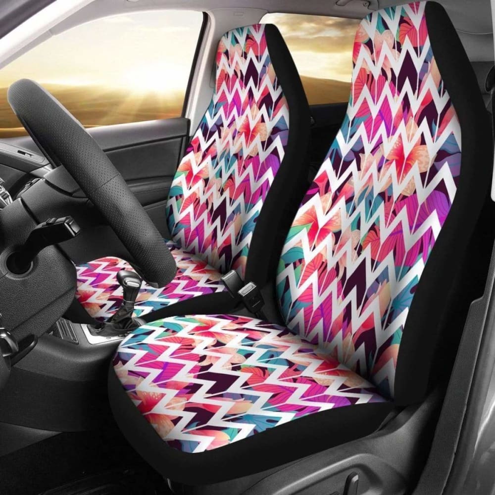 Hawaiian Palm Foliage On Striped Zigzag Car Seat Cover Amazing 105905 - YourCarButBetter