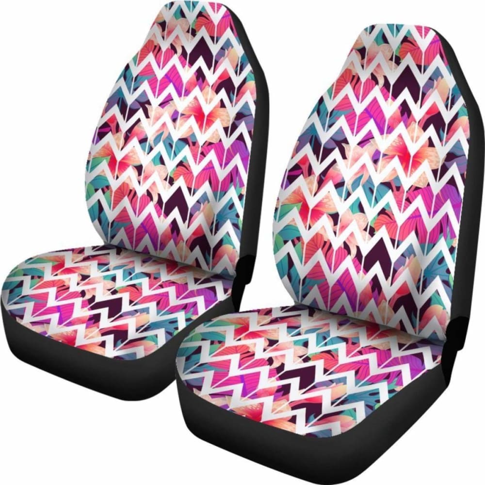 Hawaiian Palm Foliage On Striped Zigzag Car Seat Cover Amazing 105905 - YourCarButBetter