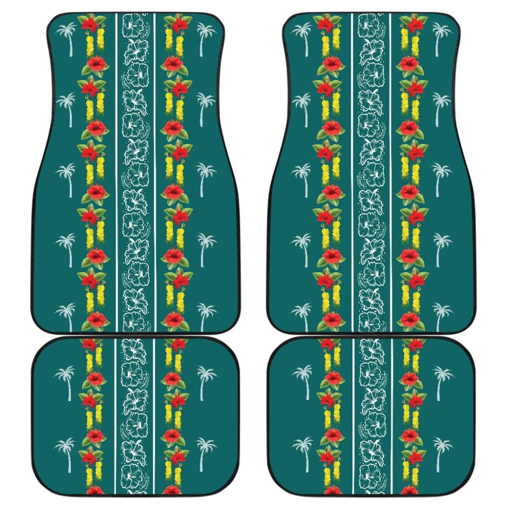 Hawaiian Print With Red Hibiscus Flowers Pattern Car Floor Mats 211205 - YourCarButBetter