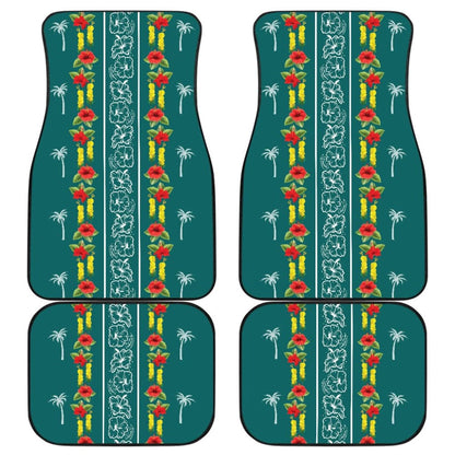 Hawaiian Print With Red Hibiscus Flowers Pattern Car Floor Mats 211205 - YourCarButBetter