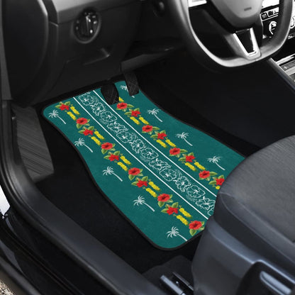 Hawaiian Print With Red Hibiscus Flowers Pattern Car Floor Mats 211205 - YourCarButBetter