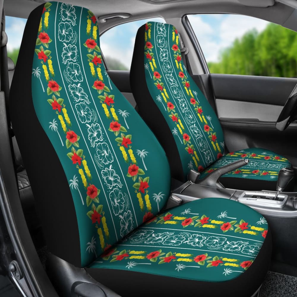 Hawaiian Print With Red Hibiscus Flowers Pattern Car Seat Covers 211205 - YourCarButBetter