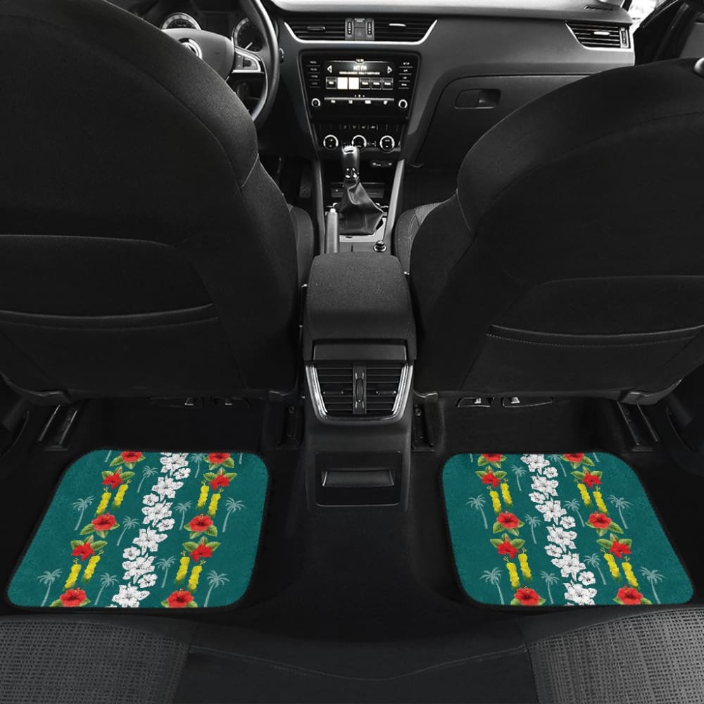 Hawaiian Print With White Hibiscus Flowers Pattern Car Floor Mats 211205 - YourCarButBetter