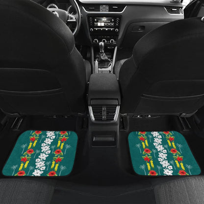 Hawaiian Print With White Hibiscus Flowers Pattern Car Floor Mats 211205 - YourCarButBetter